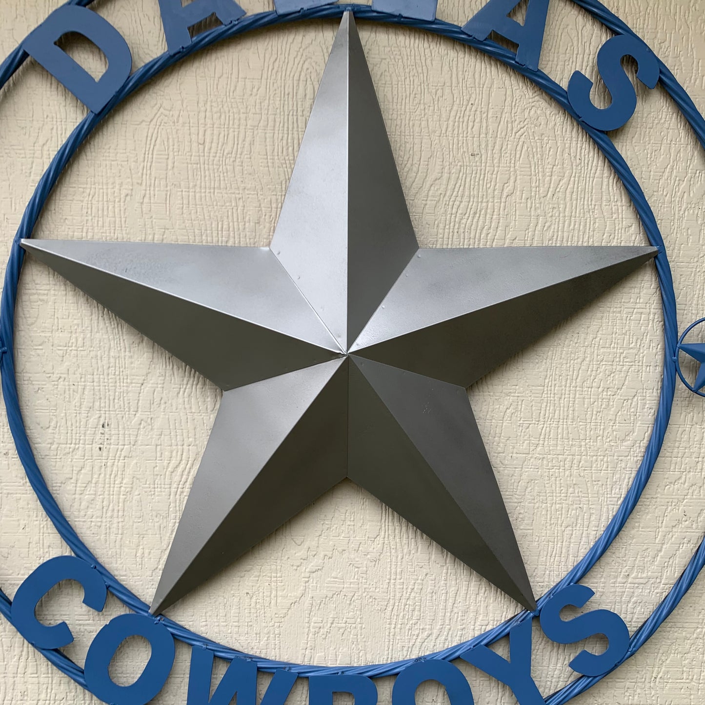 DALLAS COWBOYS SILVER & LIGHT BLUE BARN STAR CUSTOM VINTAGE METAL LONE STAR ART WESTERN HOME DECOR SIZE:24",32",36",40",42",44",46",50"
