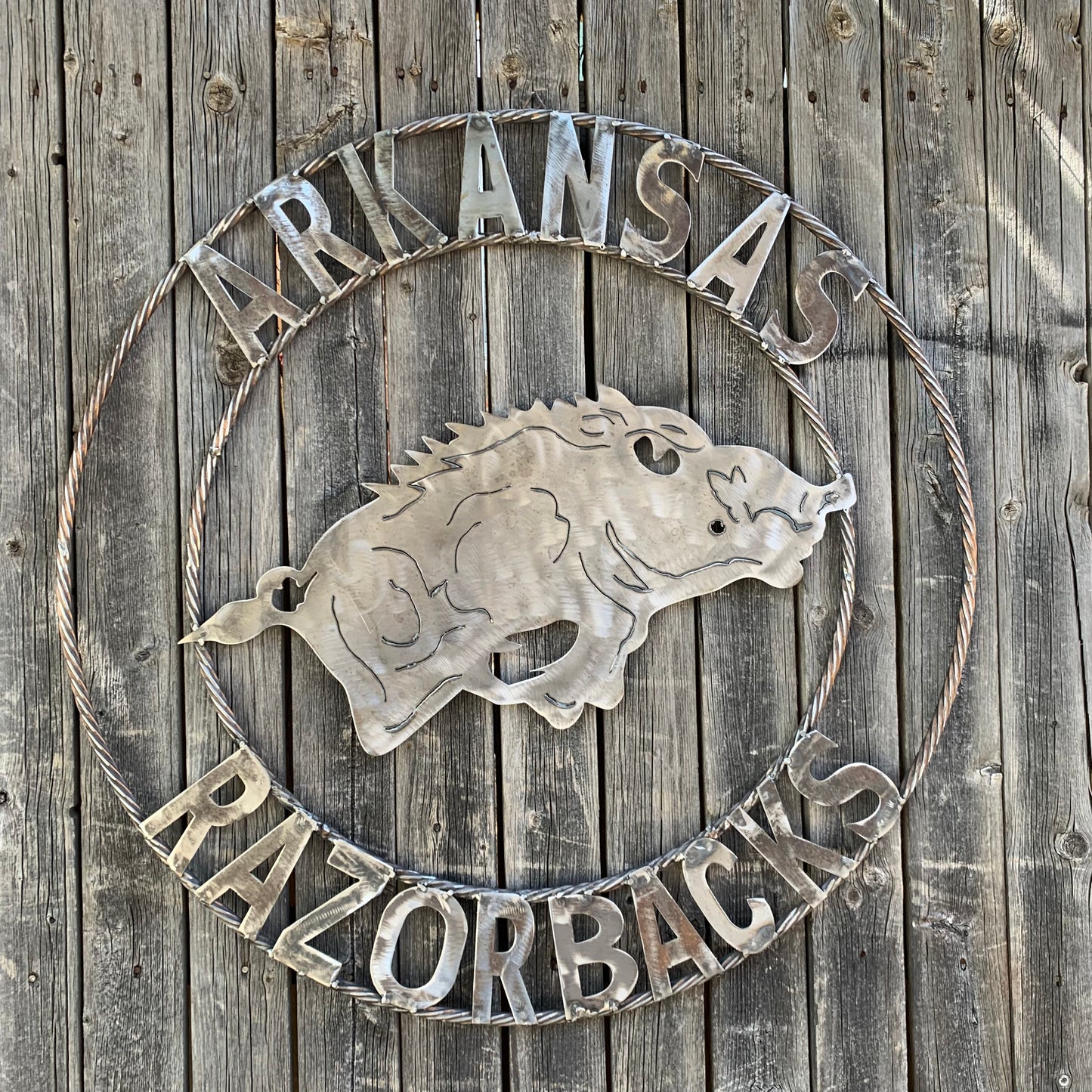 ARKANSAS RAZORBACKS CUSTOM RAW METAL VINTAGE CRAFT TEAM SIGN OFFICIAL LICENSED PRODUCT