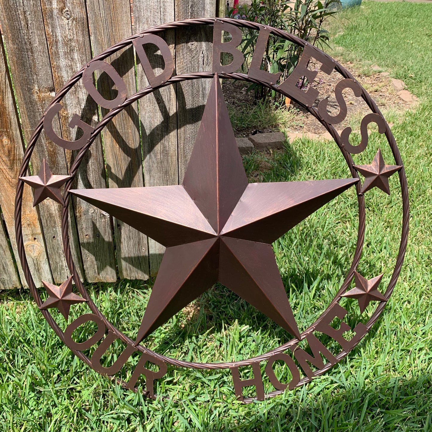 GOD BLESS OUR HOME BARN STAR METAL LONE STAR TWISTED ROPE RING WESTERN HOME DECOR HANDMADE #EH11040
