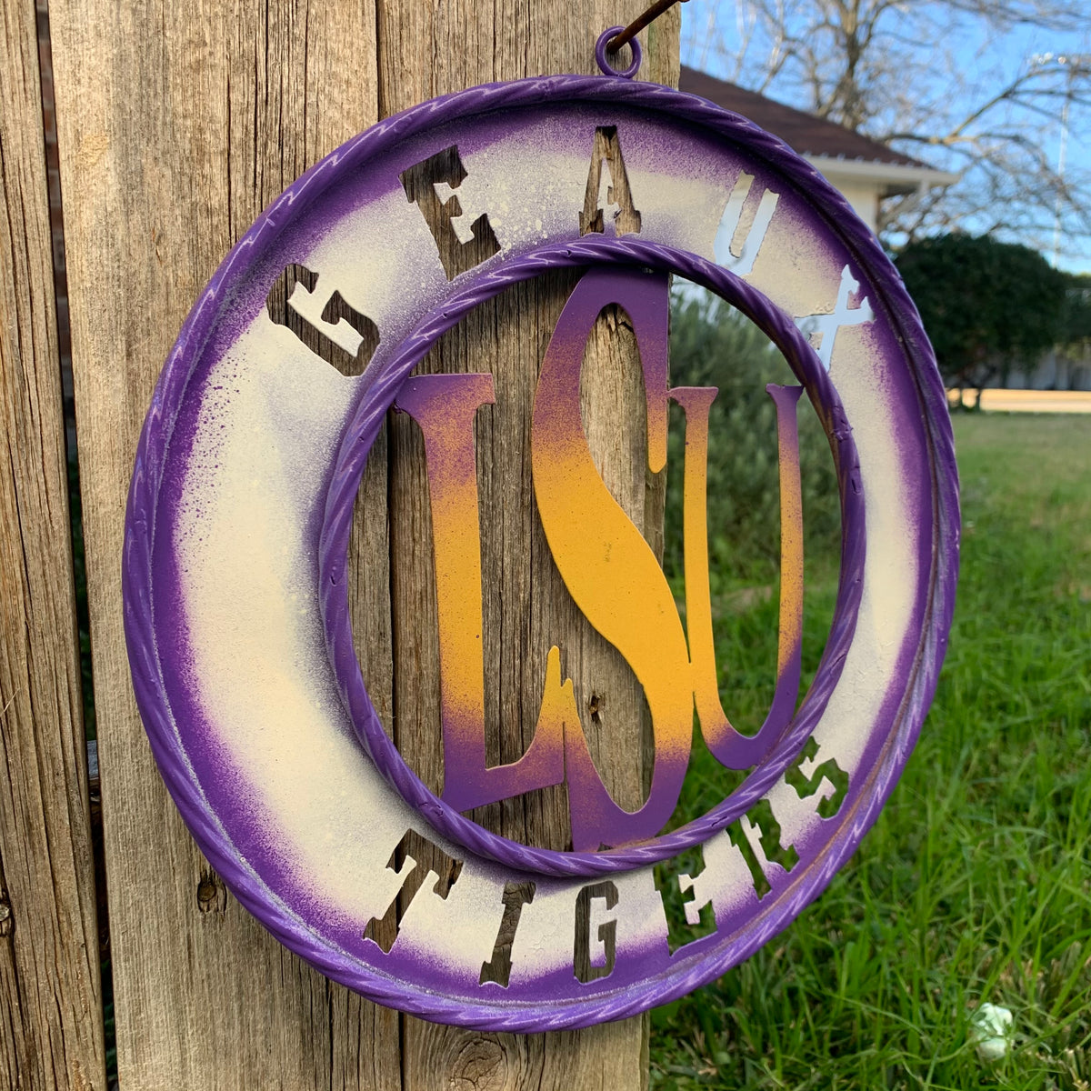 12",18",24",32" LSU GEAUX TIGERS CUSTOM METAL VINTAGE CRAFT SIGN TEAM WALL ART WESTERN HOME DECOR