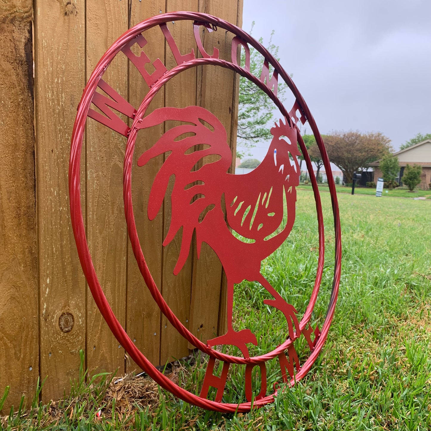YOUR CUSTOM NAME RED ROOSTER LASERCUT METAL ART WITH RING DESIGN WESTERN METAL ANIMAL ART HOME WALL DECOR BRAND NEW