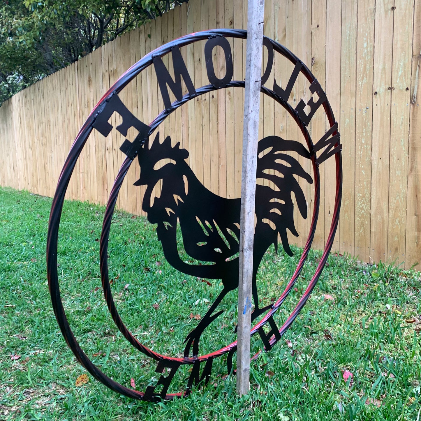 YOUR CUSTOM NAME RED ROOSTER LASERCUT METAL ART WITH RING DESIGN WESTERN METAL ANIMAL ART HOME WALL DECOR BRAND NEW