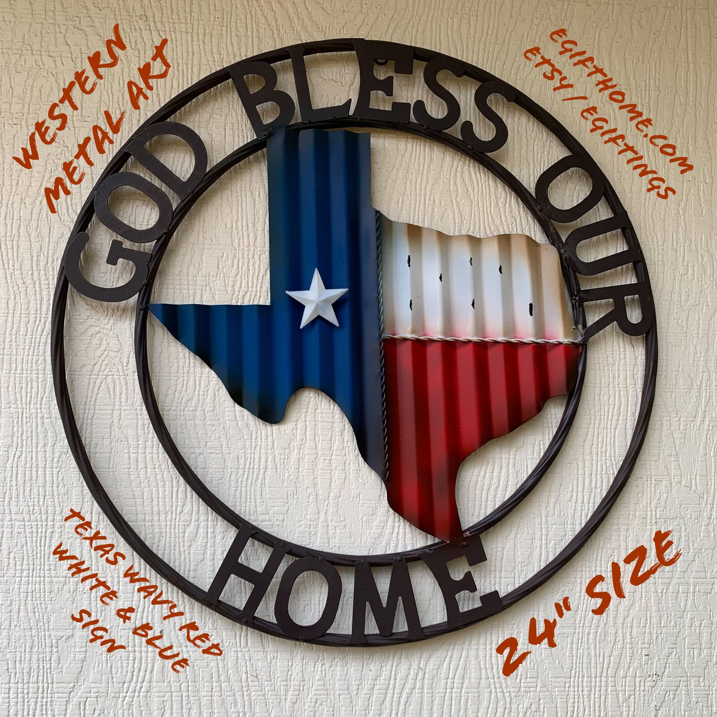 24" WAVY GOD BLESS PUR HOME STATE OF TEXAS METAL CRAFT SIN WESTERN HOME DECOR HANDMADE NEW #EH12970