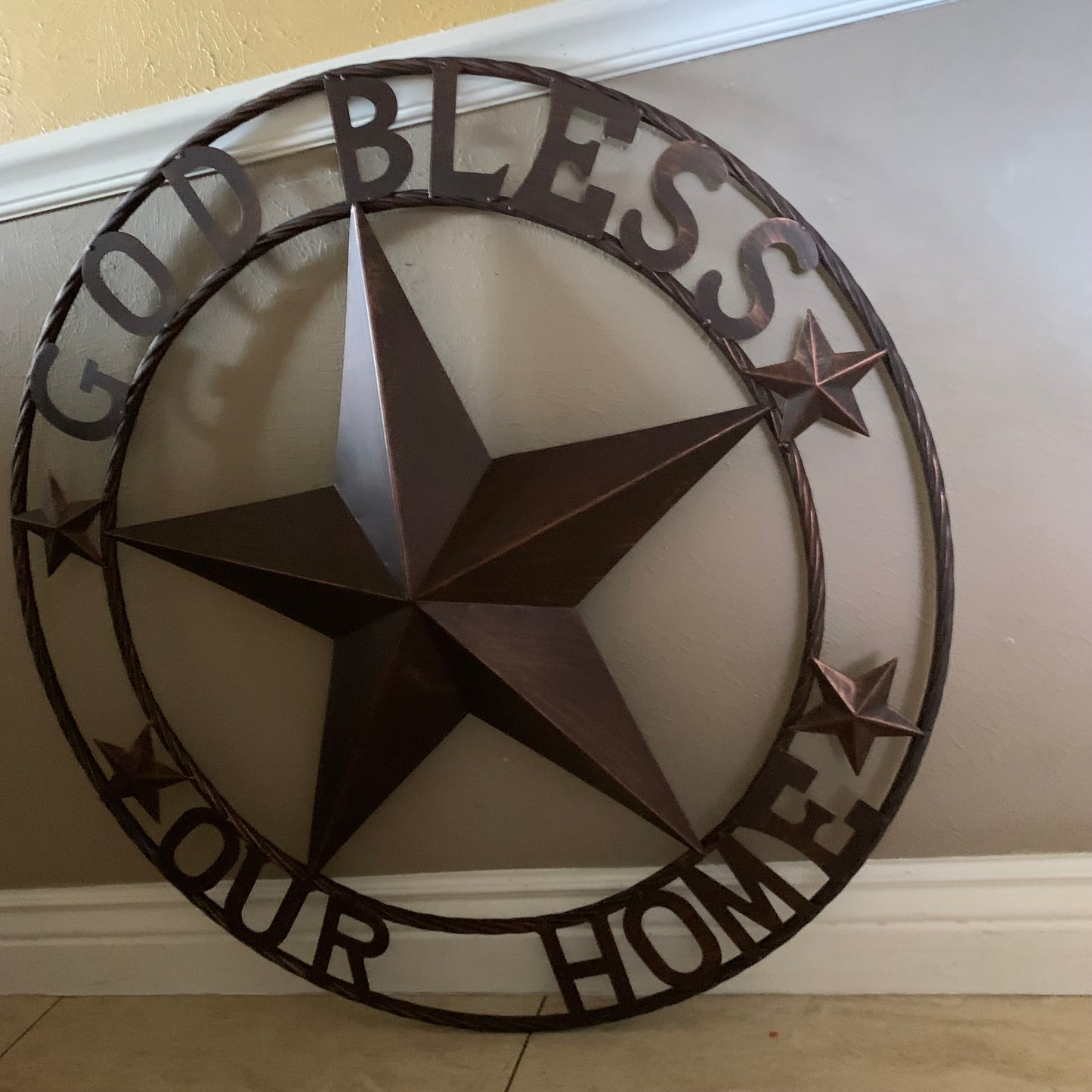 GOD BLESS OUR HOME BARN STAR METAL LONE STAR TWISTED ROPE RING WESTERN HOME DECOR HANDMADE #EH11040