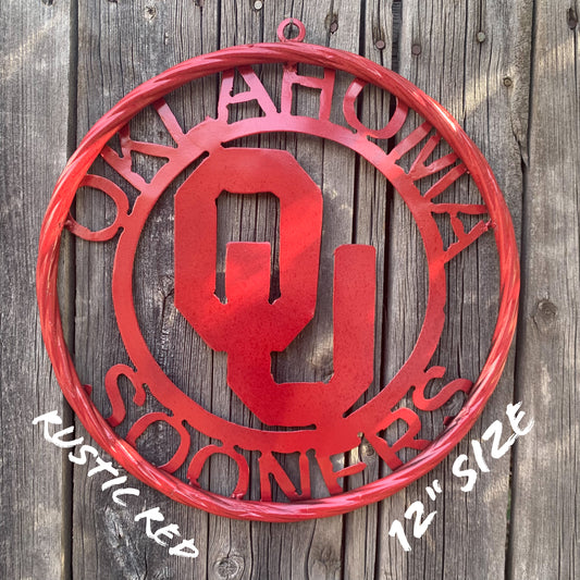 OU OKLAHOMA SOONERS RUSTIC RED METAL CUSTOM VINTAGE CRAFT WALL ART TEAM SIGN HANDMADE 12", 18", 24", 32"