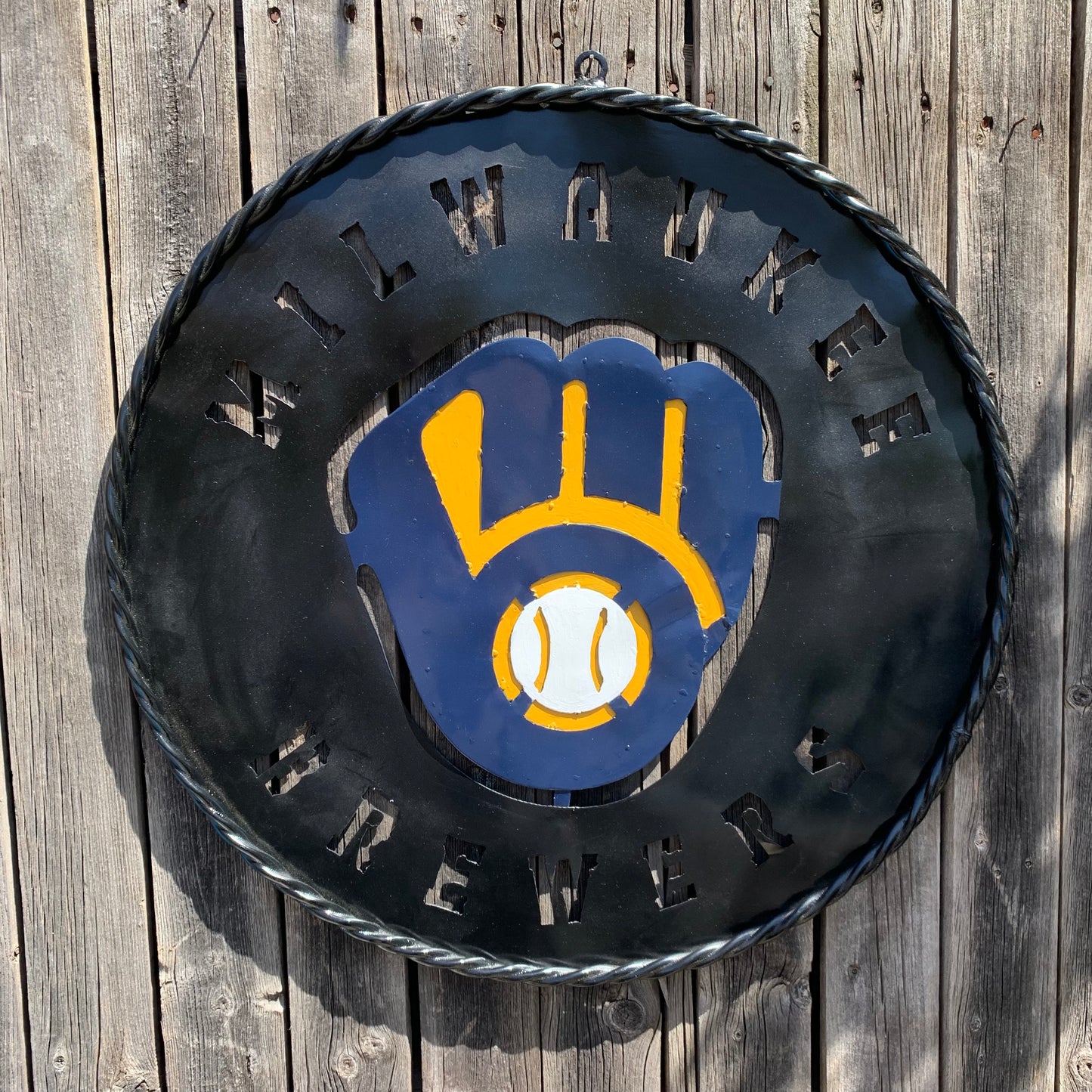 24" MILWAUKEE BREWERS WIDE BAND DISC CUSTOM METAL VINTAGE CRAFT TEAM SPORTS SIGN HANDMADE