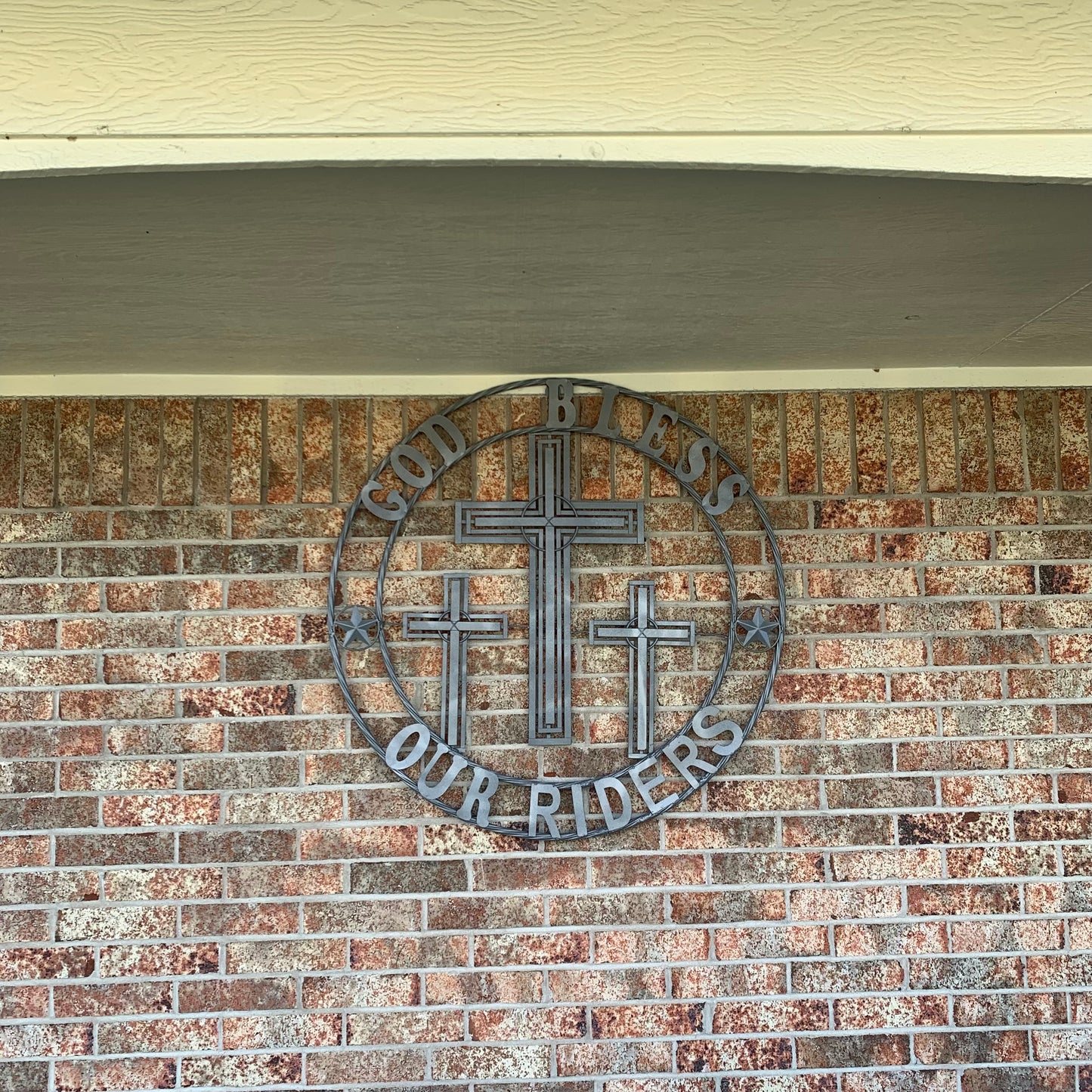 40"GOD BLESS OUR RIDERS CRUCIFIX GREY CROSS METAL WALL ART HANDMADE