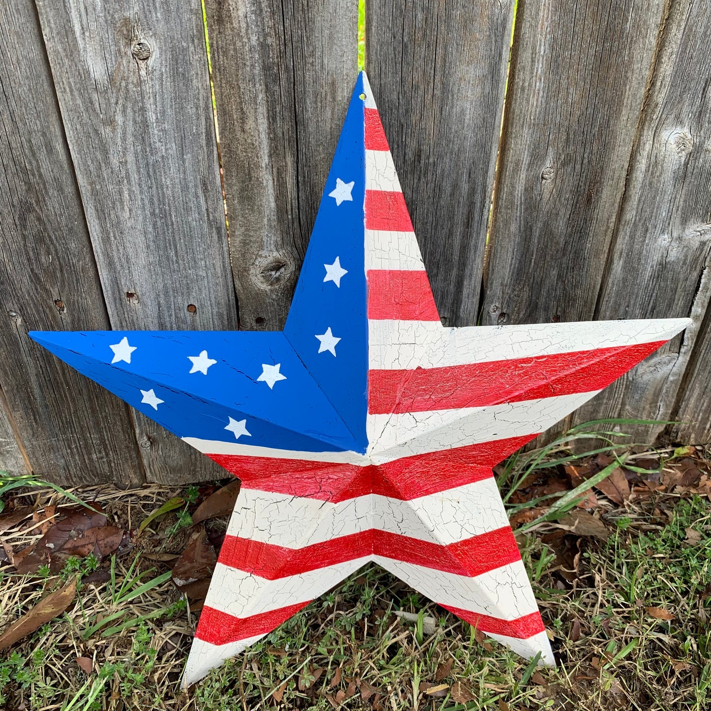 CRACKLE STAR RED WHITE BLUE Metal Wall Art Western Home Decor Handmade 9",12",16",24",30",34",36"