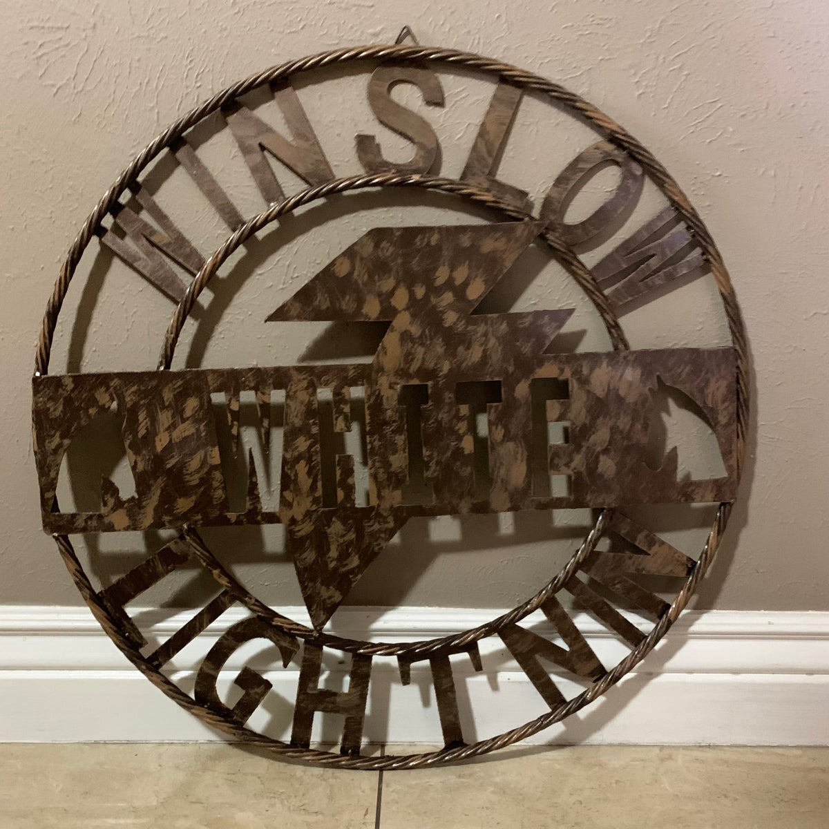CUSTOM NAME LIGHTNIN HORSE STYLE SIGN RAW METAL BARN ROPE RING WESTERN HOME DECOR HANDMADE 24",32",36"