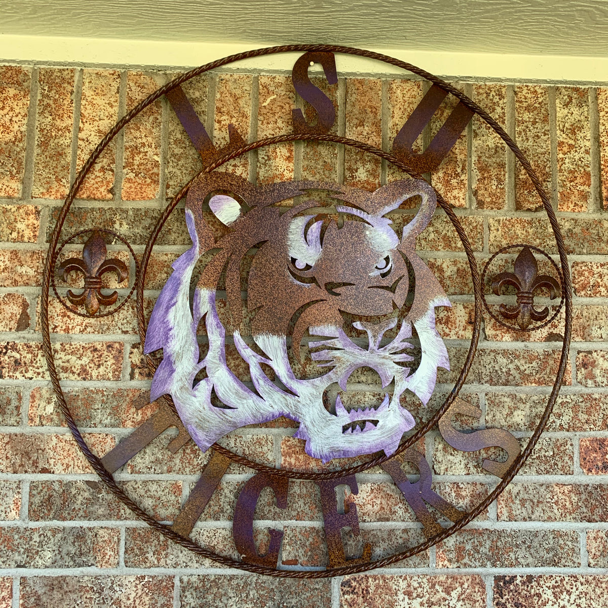 LSU TIGERS PURPLE WHITE CUSTOM METAL VINTAGE CRAFT SIGN TEAM WALL ART WESTERN HOME DECOR HANDMADE