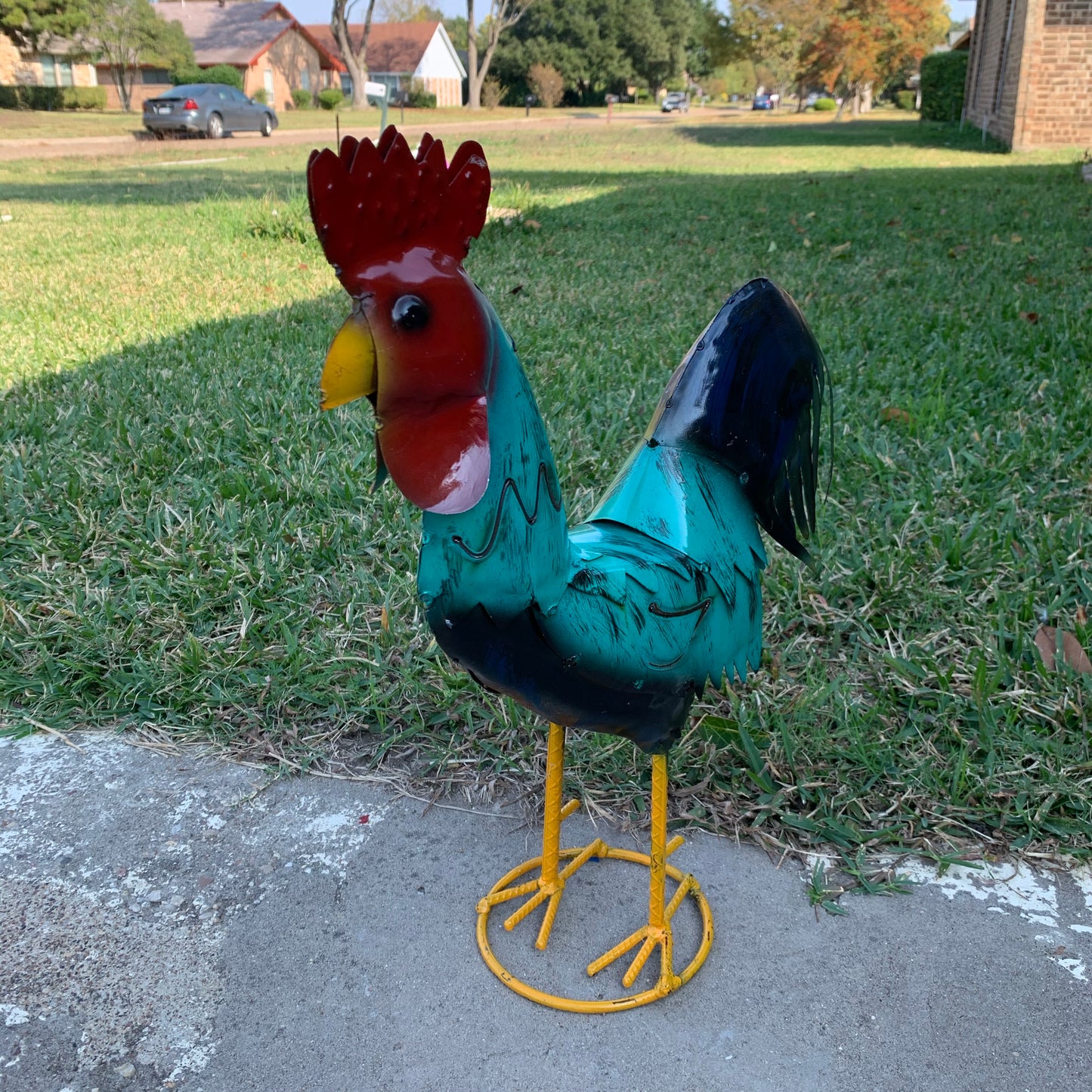 #34-041 RUSTIC TURQUOISE ROOSTER 20",30",40" CHICKEN GARDEN ANIMAL SCULPTURE METAL DECOR ORNAMENT HANDMADE