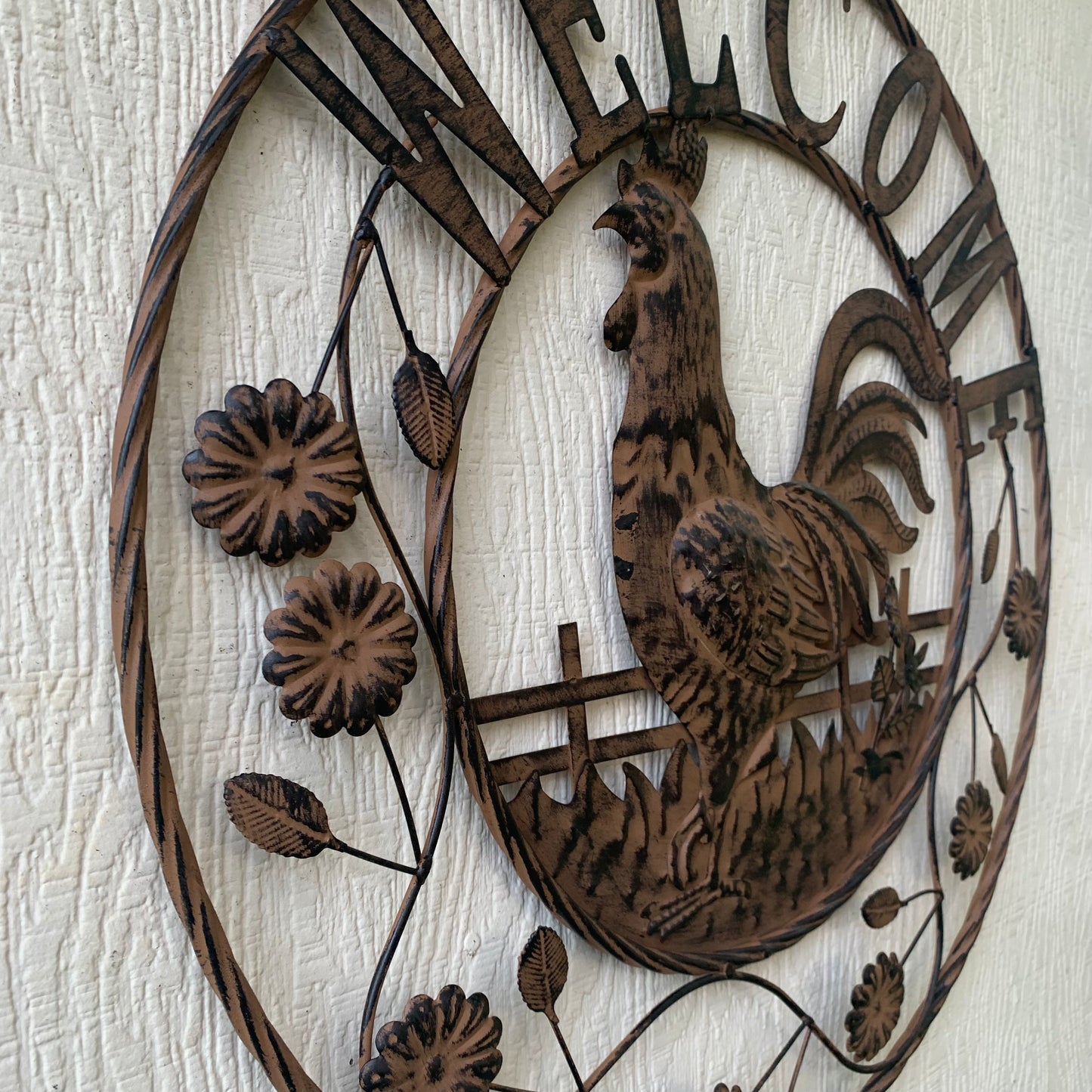 #EH11437 ROOSTER WELCOME 24" SCROLL ART METAL SIGN WESTERN HOME DECOR NEW