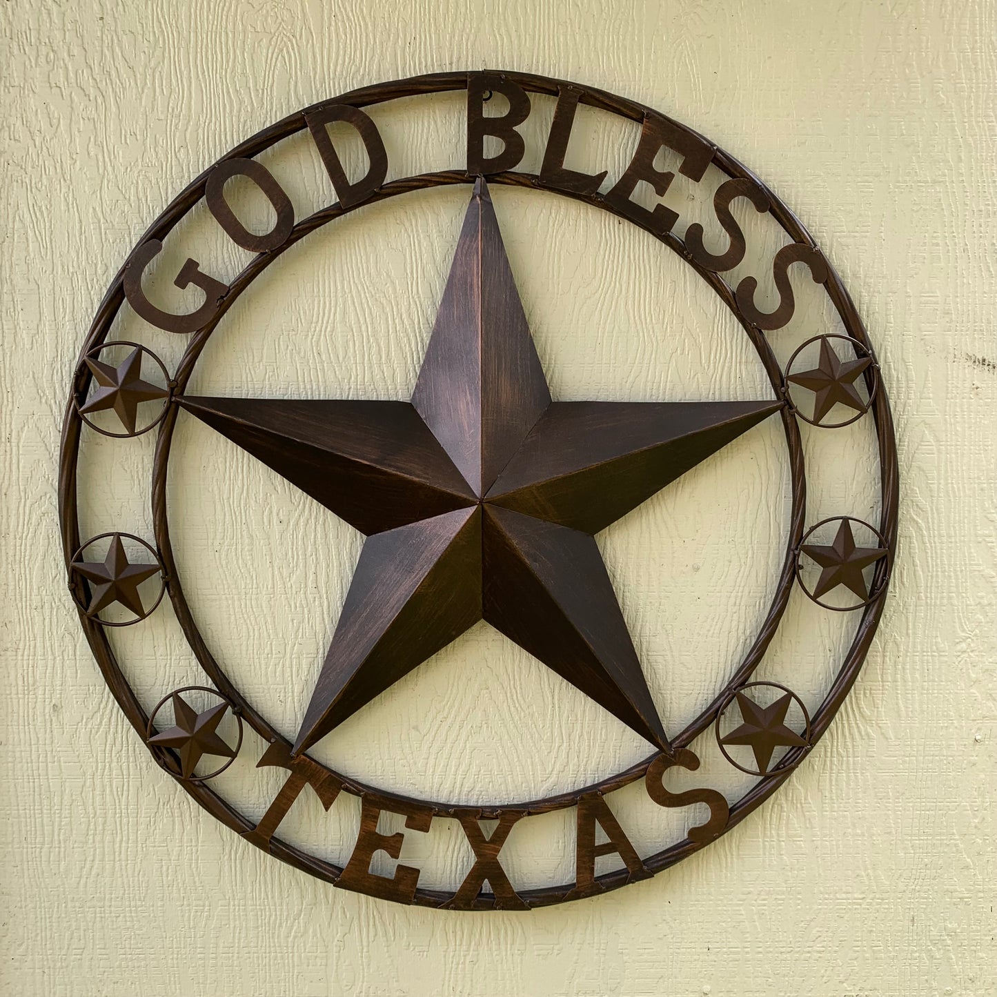 GOD BLESS TEXAS BARN 3d LONE STAR WITH 3 SMALL STARS TWISTED RING WESTERN HOME DECOR RUSTIC BRONZE HANDMADE NEW #EH11107
