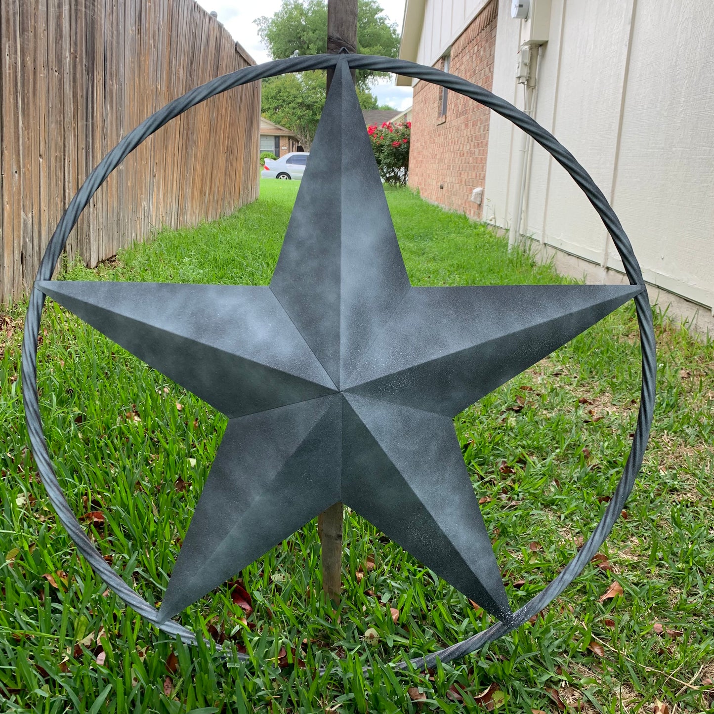 #EH10484 DARK WHITE DISTRESSED TWO TONE BARN STAR METAL LONESTAR TWISTED ROPE RING WESTERN HOME DECOR HANDMADE NEW
