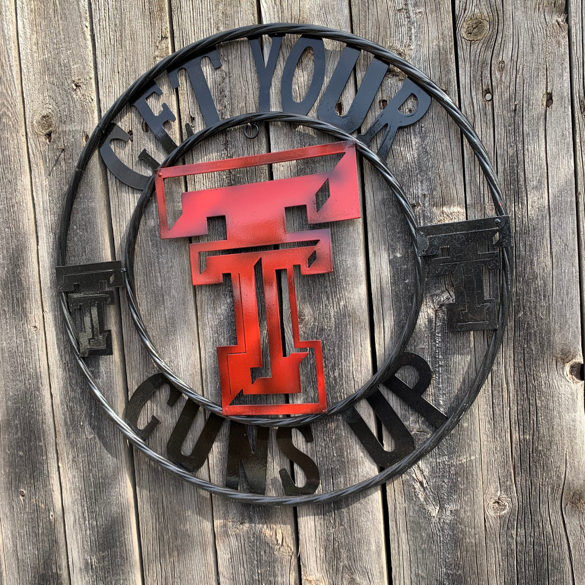 12", 18", 24", 32" GET YOUR GUNS UP TEXAS TECH CUSTOM METAL VINTAGE CRAFT TEAM SIGN