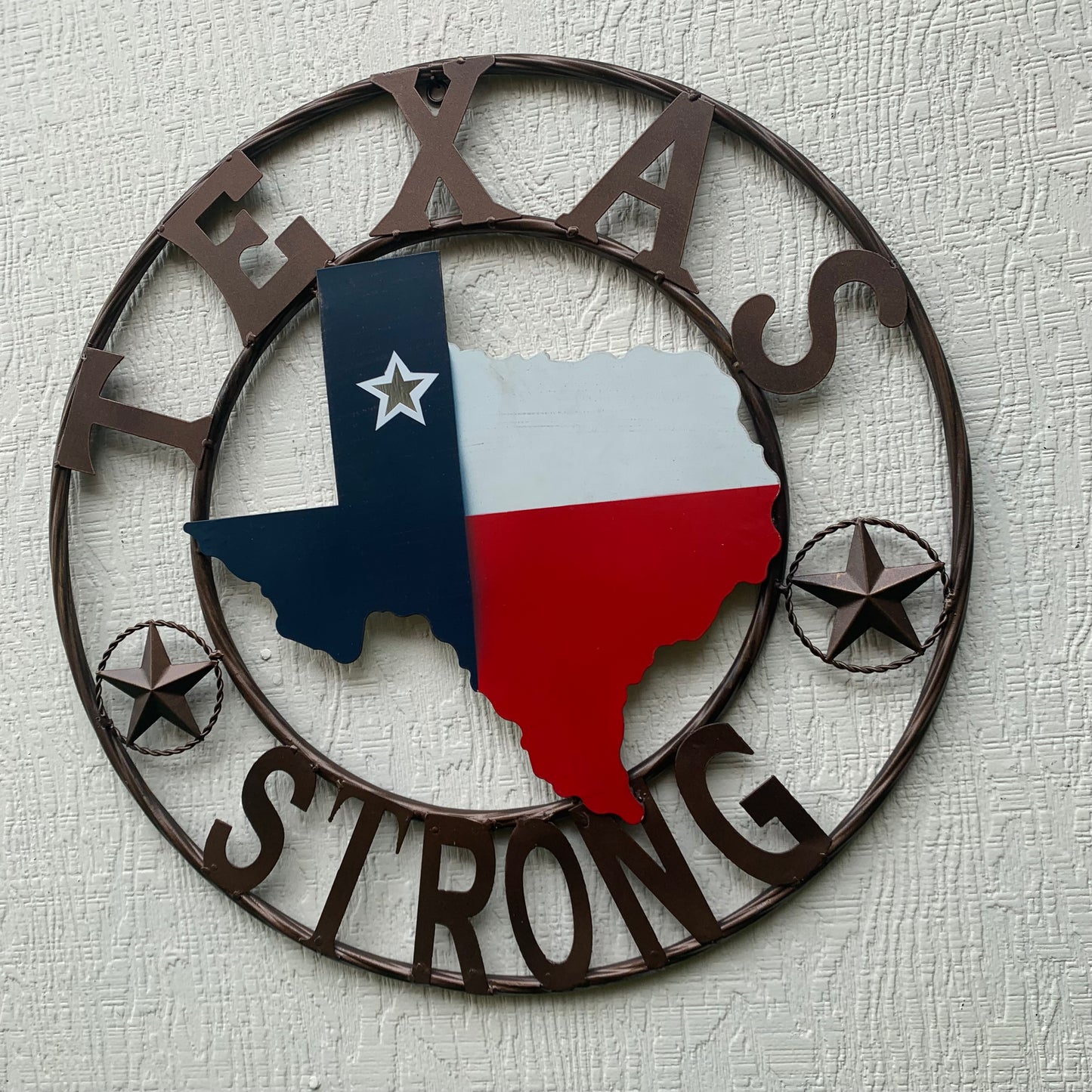 TEXAS STRONG BARN METAL WALL ART SIGN WESTERN HOME DECOR RED WHITE BLUE HANDMADE #EH13213