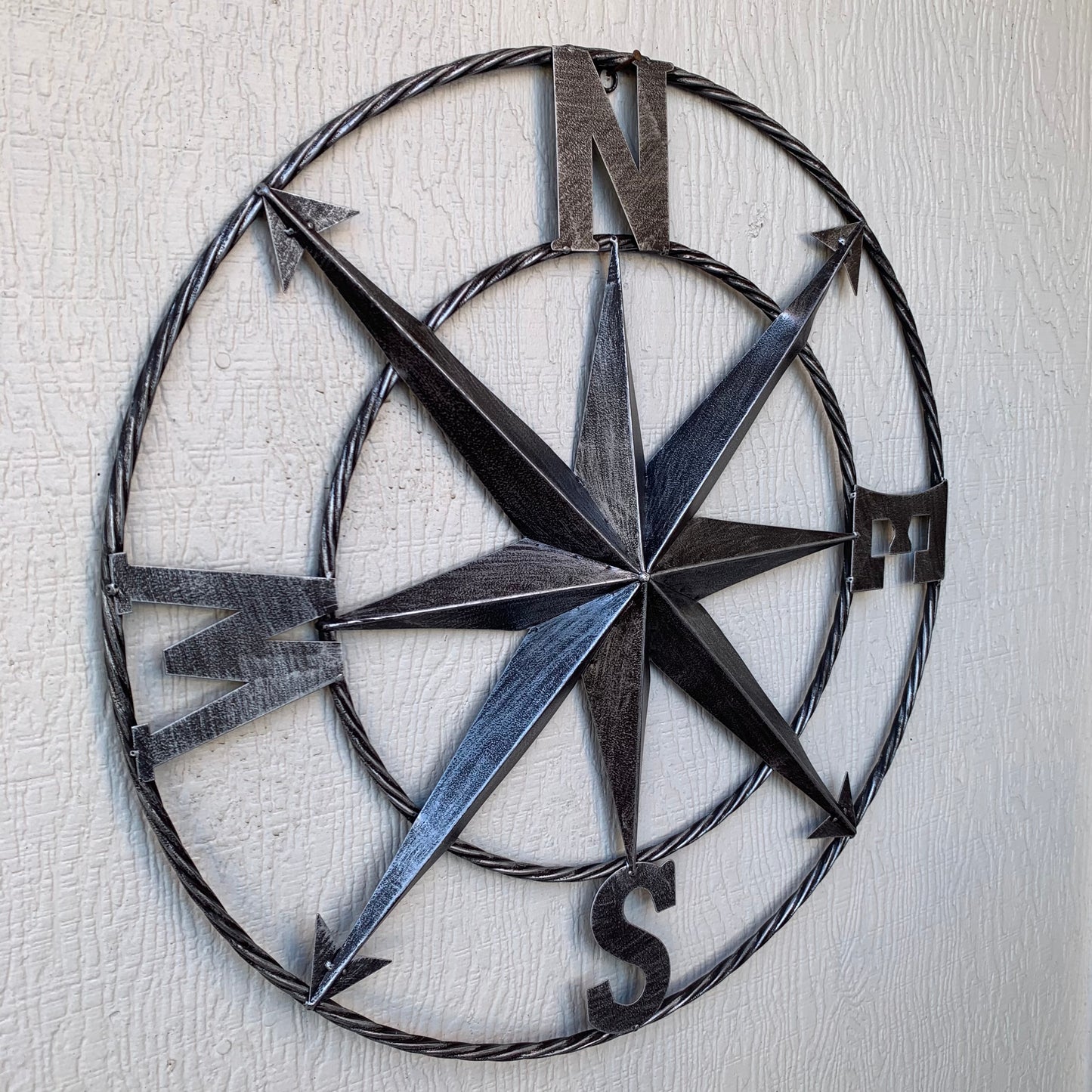 COMPASS 24" GREY METAL SIGN WESTERN HOME DECOR HANDMADE NEW #EH10381