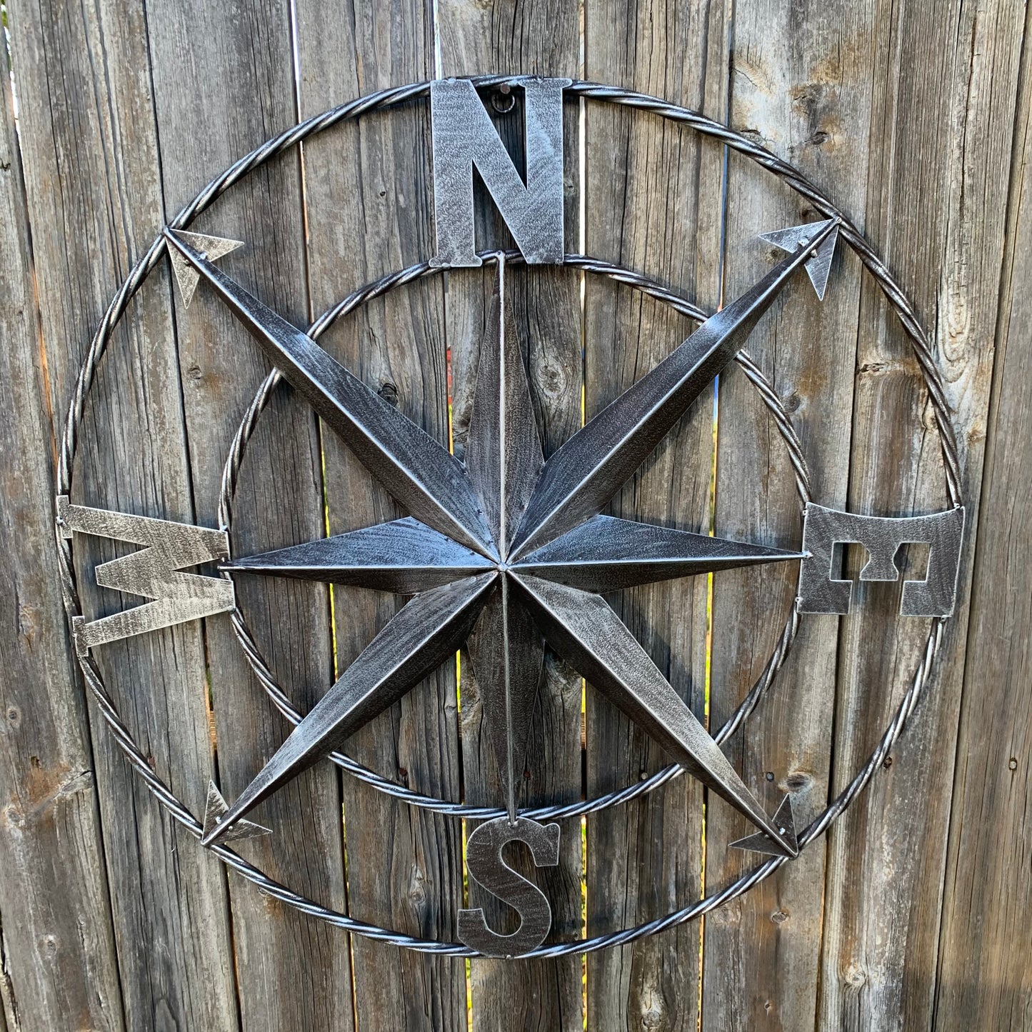 COMPASS 24" GREY METAL SIGN WESTERN HOME DECOR HANDMADE NEW #EH10381