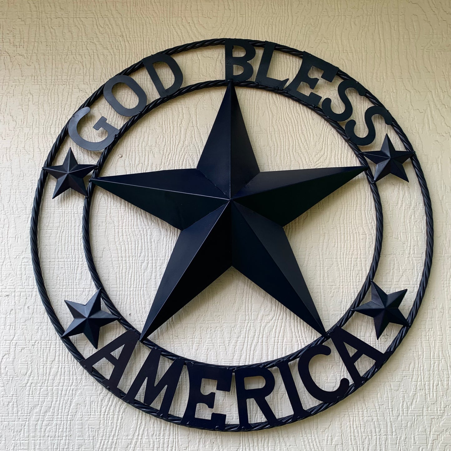 GOD BLESS AMERICA NAVY BLUE METAL BARN STAR RING ART WESTERN HOME DECOR NEW-#EH10131