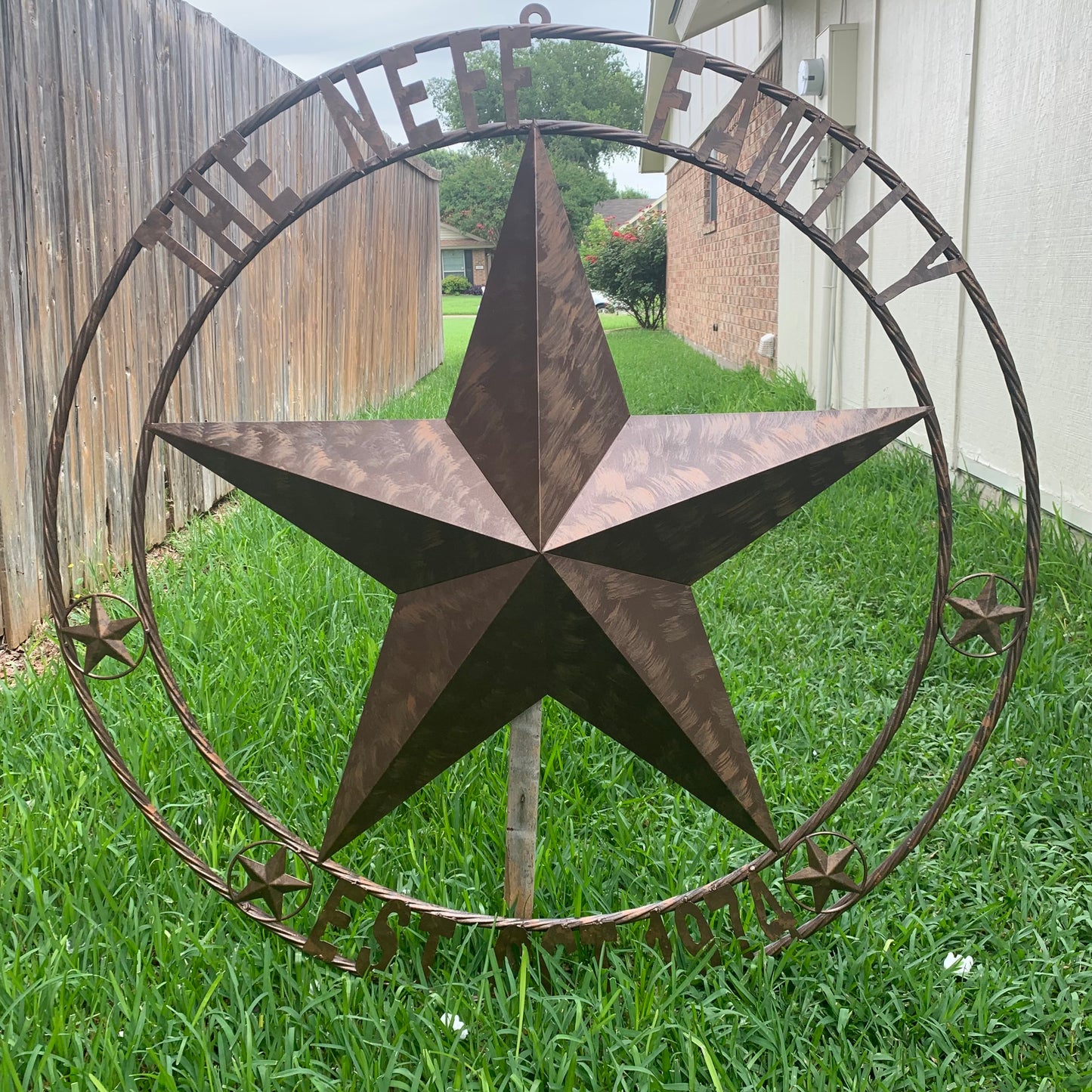 COLOMINA STYLE YOUR CUSTOM NAME BARN STAR BRONZE BRUSH COPPER METAL STAR 3d TWISTED ROPE RING COLOMINA WESTERN HOME DECOR RUSTIC VINTAGE HANDMADE 24",32",36",40",42",44",46",50"