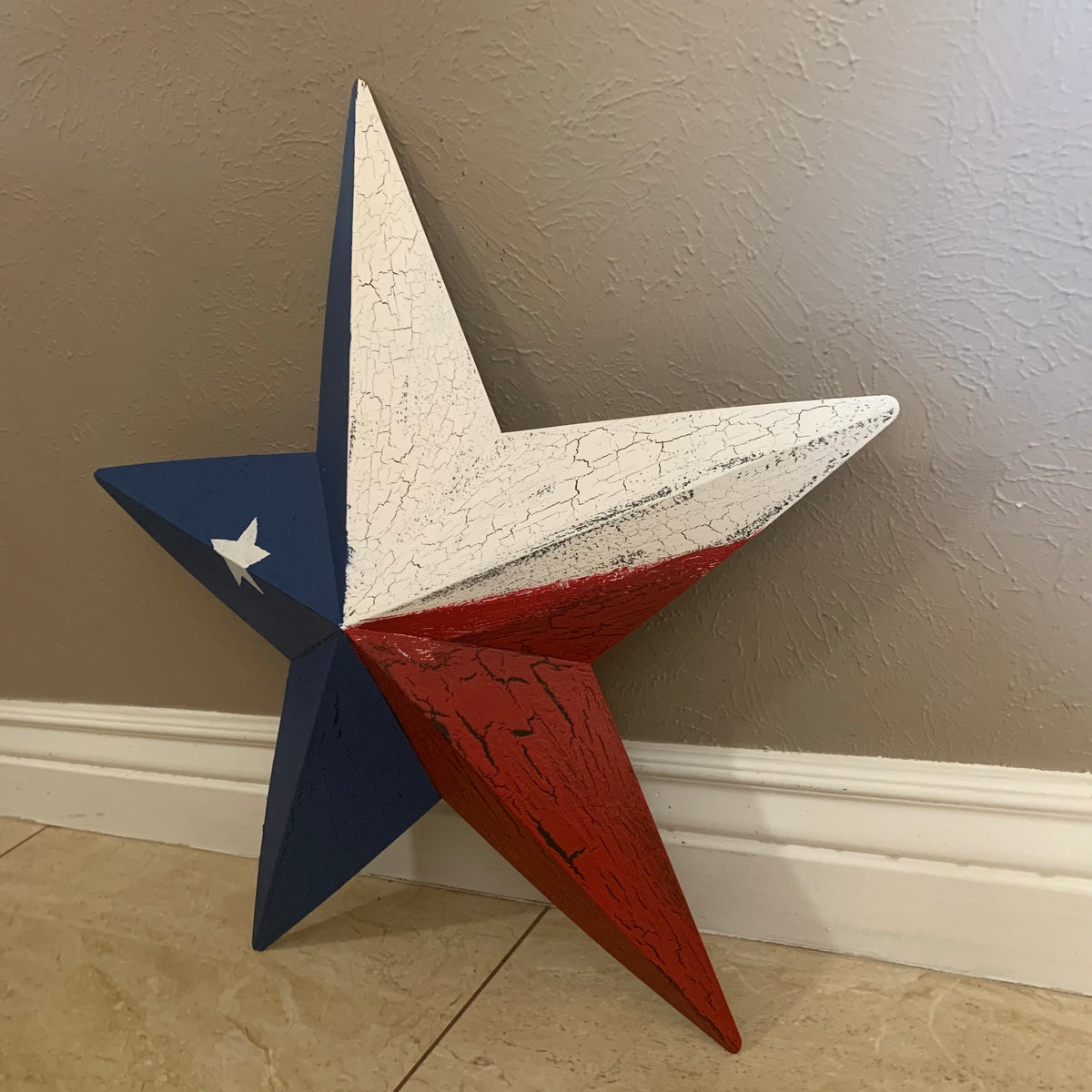 CRACKLE STYLE RED WHITE & BLUE METAL BARN STAR METAL WALL ART WESTERN HOME DECOR RUSTIC NEW