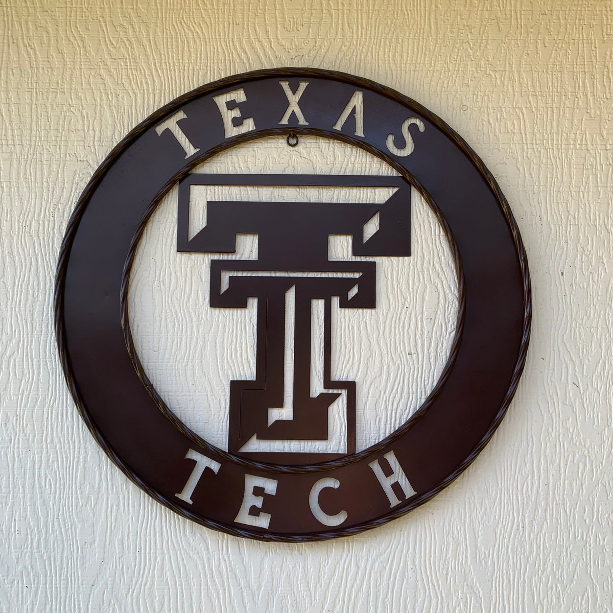 12", 18", 24", 32" TEXAS TECH BROWN WIDE BAND DISC RING CUSTOM METAL VINTAGE CRAFT SIGN HANDMADE TO ORDER