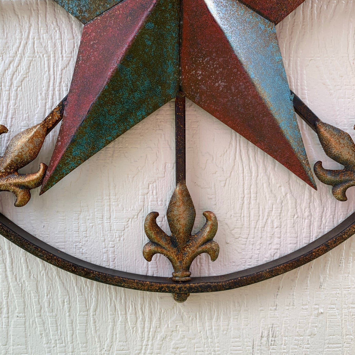 24" RUSTIC STAR & MULTI FLEUR DE LIS METAL WALL ART WESTERN HOME DECOR RED GOLD & TURQUOISE ART