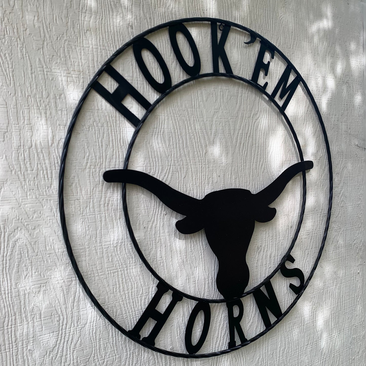 HOOKEM HORNS GLOSSY BLACK TEXAS LONGHORNS HOOK EM METAL CUSTOM VINTAGE CRAFT WALL ART TEAM SIGN HANDMADE