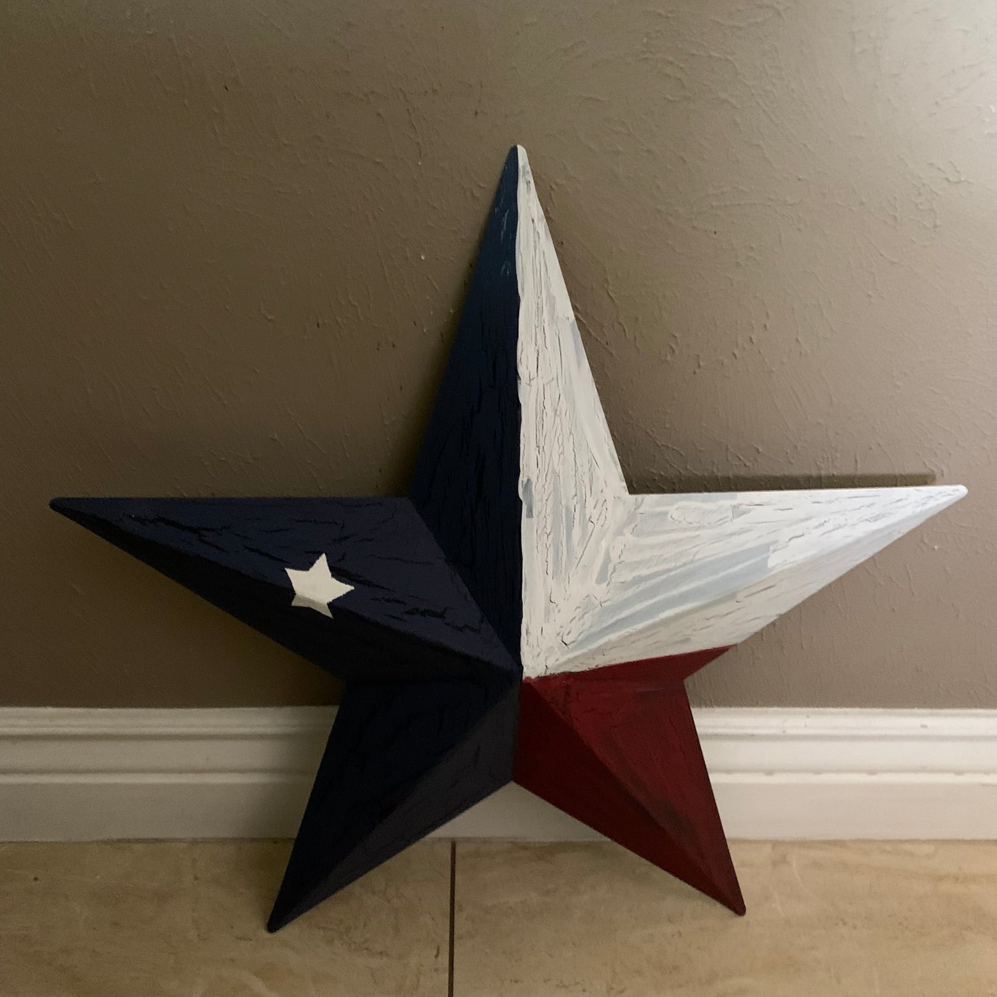 CRACKLE STYLE RED WHITE & BLUE METAL BARN STAR METAL WALL ART WESTERN HOME DECOR RUSTIC NEW