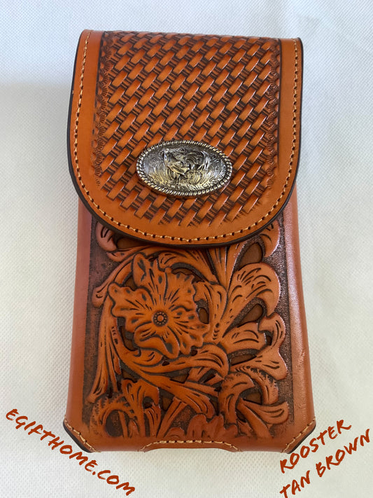 7" ROOSTER TAN BROWN LEATHER POUCH EXTRA LARGE  BELT LOOP HOLSTER CELL PHONE CASE UNIVERSAL OVERSIZE