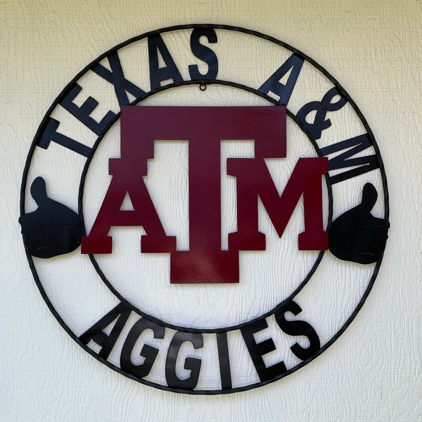 TEXAS A&M, GIGEM AGGIES THUMBS UP METAL CUSTOM VINTAGE CRAFT TEAM SIGN HANDMADE