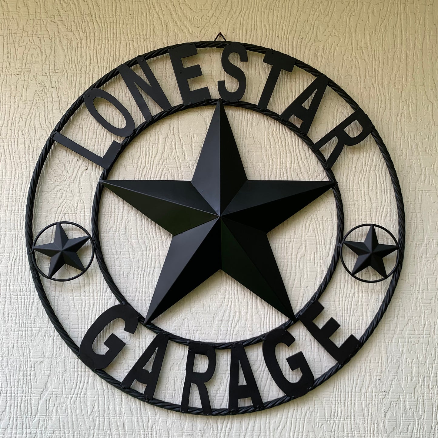 LONESTAR GARAGE STYLE CUSTOM BARN NAME STAR LONESTAR GARAGE METAL NAME BARN STAR WITH TWISTED ROPE RING 3d STAR ART WESTERN HOME DECOR RUSTIC BROWN