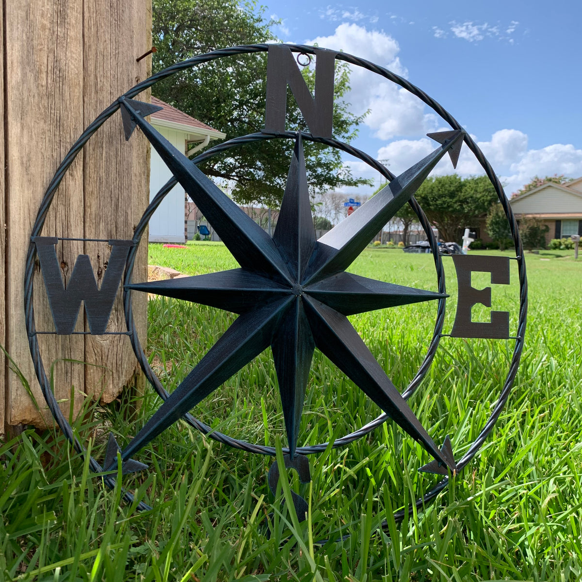 COMPASS NAVY BLUE 24" METAL SIGN WESTERN HOME DECOR HANDMADE NEW