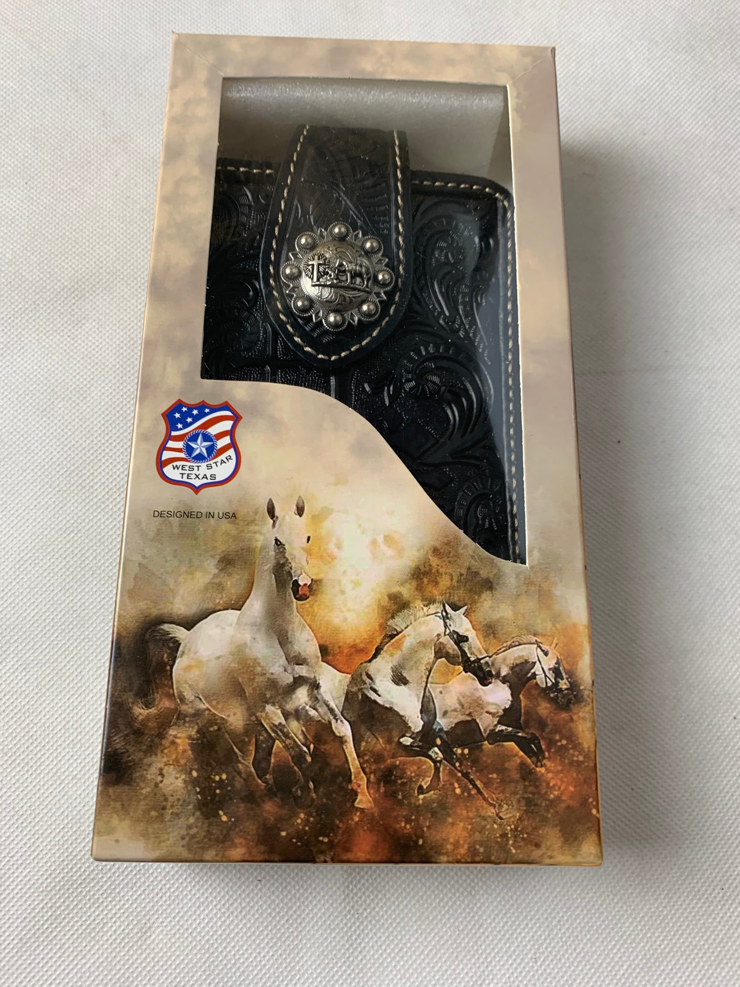 #WS341D 7" COWBOY PRAYER CROSS HOLSTER BLACK LEATHER POUCH EXTRA LARGE  BELT LOOP CELL PHONE CASE UNIVERSAL OVERSIZE--FREE SHIPPING