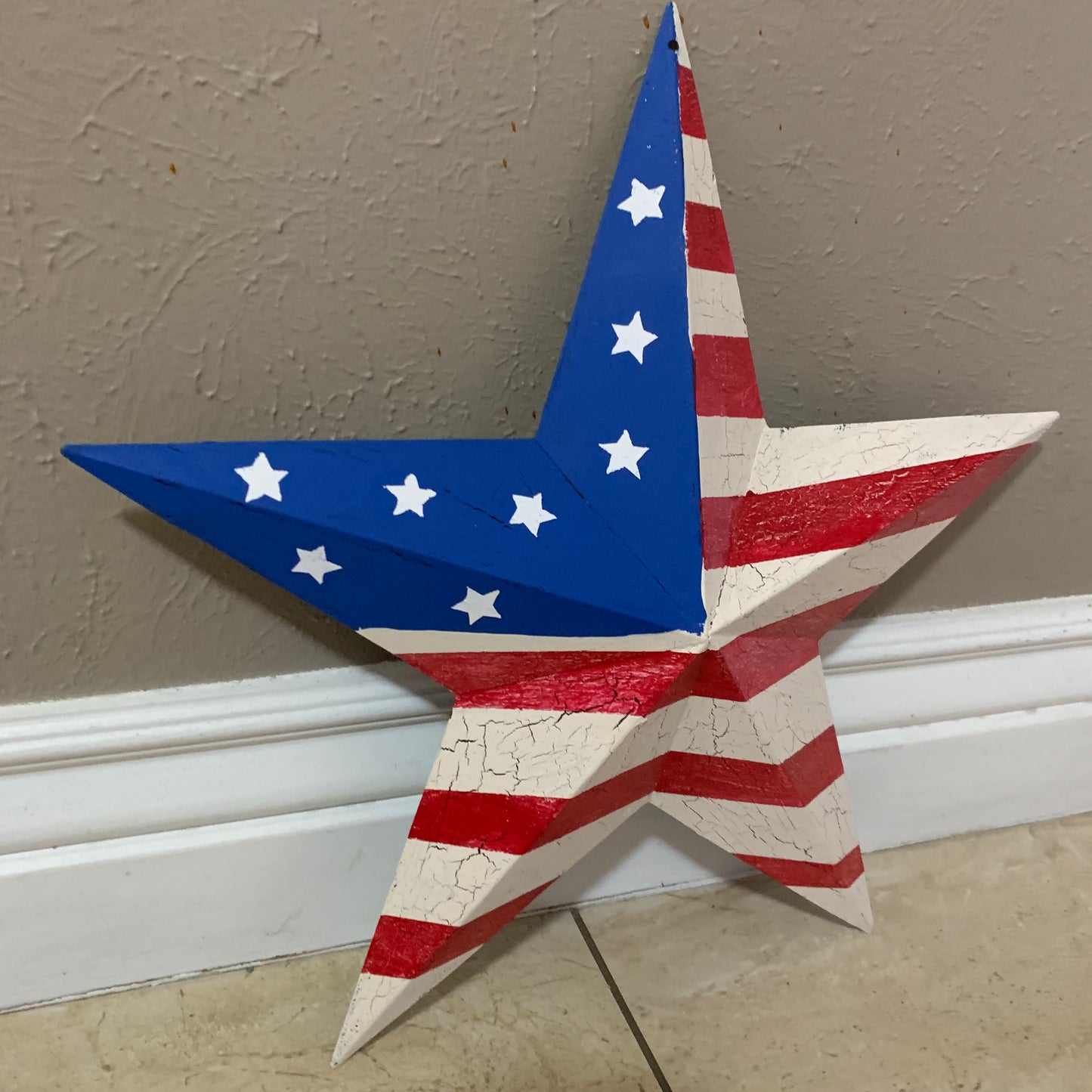 CRACKLE STAR RED WHITE BLUE Metal Wall Art Western Home Decor Handmade 9",12",16",24",30",34",36"