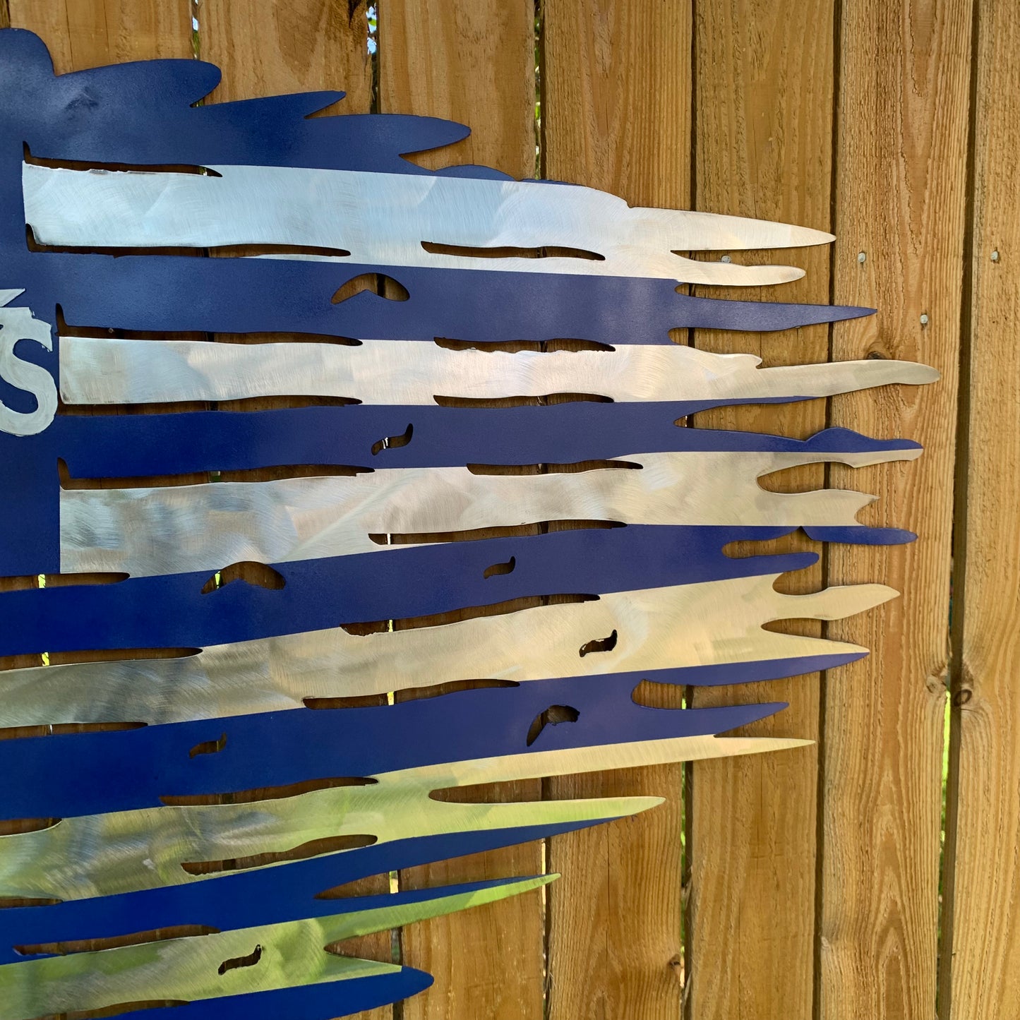 DALLAS COWBOYS METAL TATTERED FLAG BRIGHT BLUE & SILVER CUSTOM VINTAGE CRAFT TEAM SIGN HANDMADE