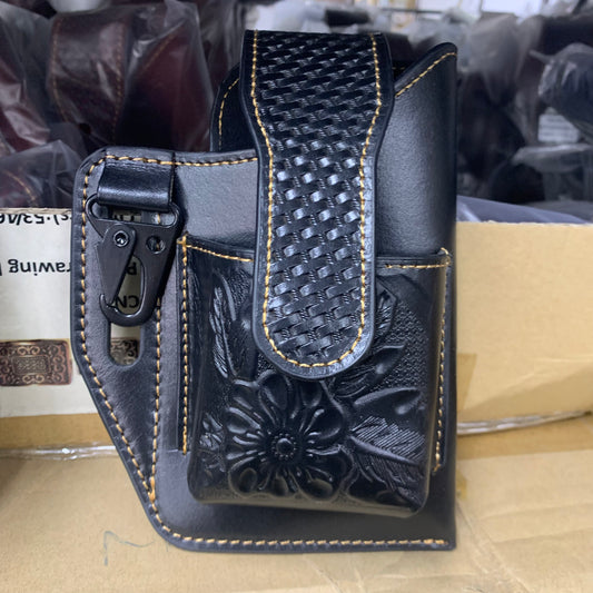 7" x 6" GENUINE LEATHER SHOOTING POUCH BELT LOOP HANDMADE NEW -- FREE SHIPPING