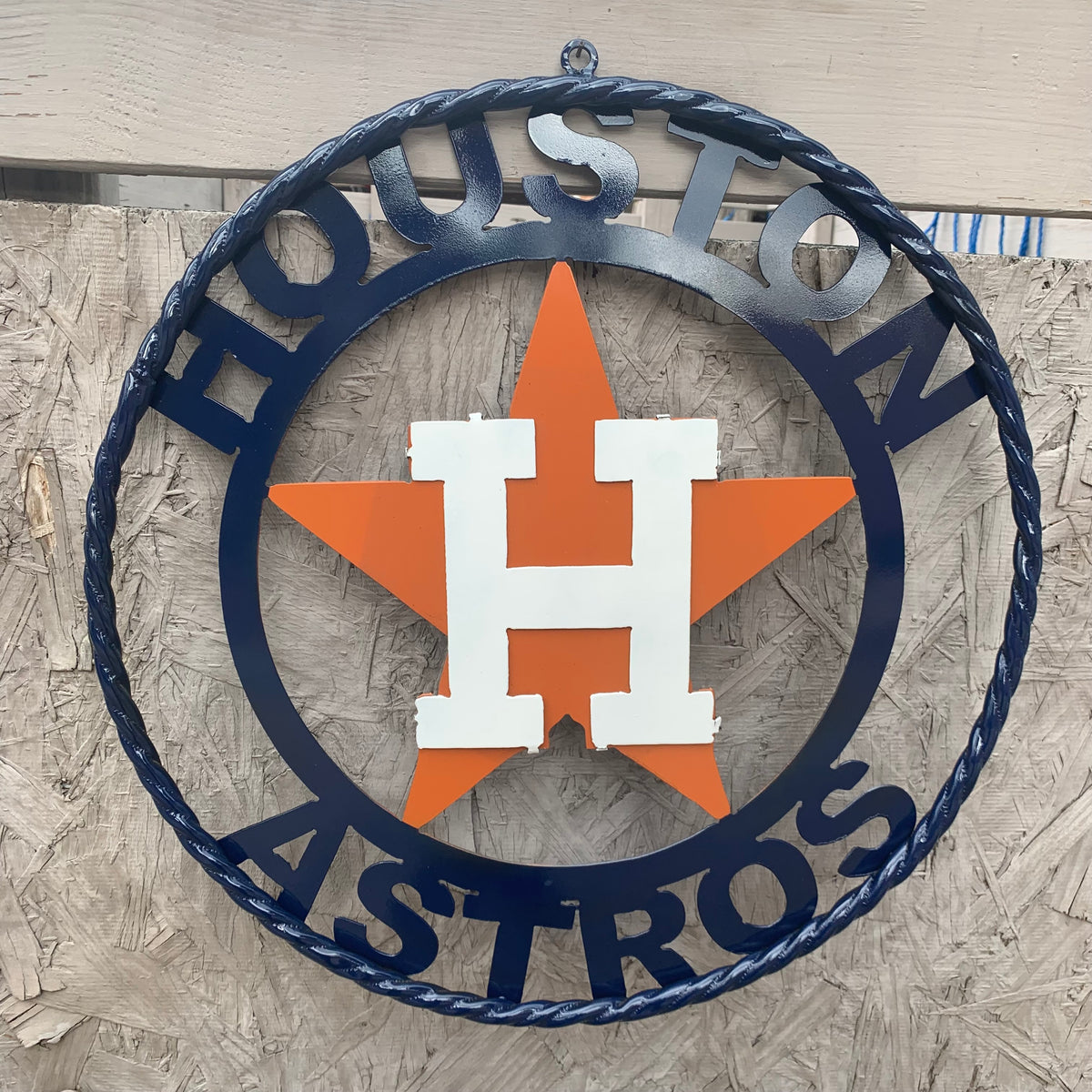 HOUSTON ASTROS ORANGE & NAVY  BLUE CUSTOM METAL VINTAGE CRAFT WALL ART HANDMADE 12",18",24",32",36"