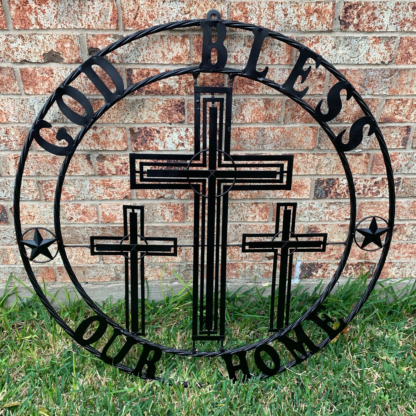 40"GOD BLESS OUR HOME CRUCIFIX CROSS METAL WALL ART BLACK HANDMADE NEW