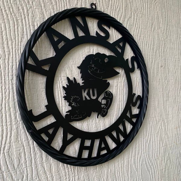 KANSAS JAYHAWKS BLACK METAL CUSTOM VINTAGE CRAFT WALL ART TEAM SIGN HANDMADE