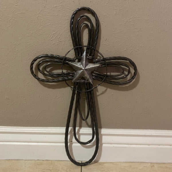 #EH80002 STAR WROUGHT IRON METAL CROSS WALL ART DARK SILVER GREY WESTERN HOME DECOR HANDMADE