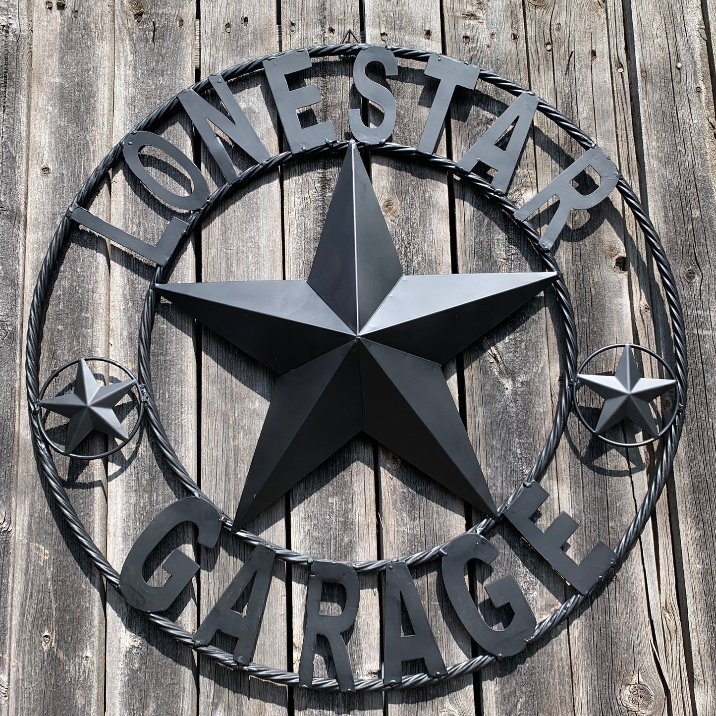 LONESTAR GARAGE STYLE CUSTOM BARN NAME STAR LONESTAR GARAGE METAL NAME BARN STAR WITH TWISTED ROPE RING 3d STAR ART WESTERN HOME DECOR RUSTIC BROWN