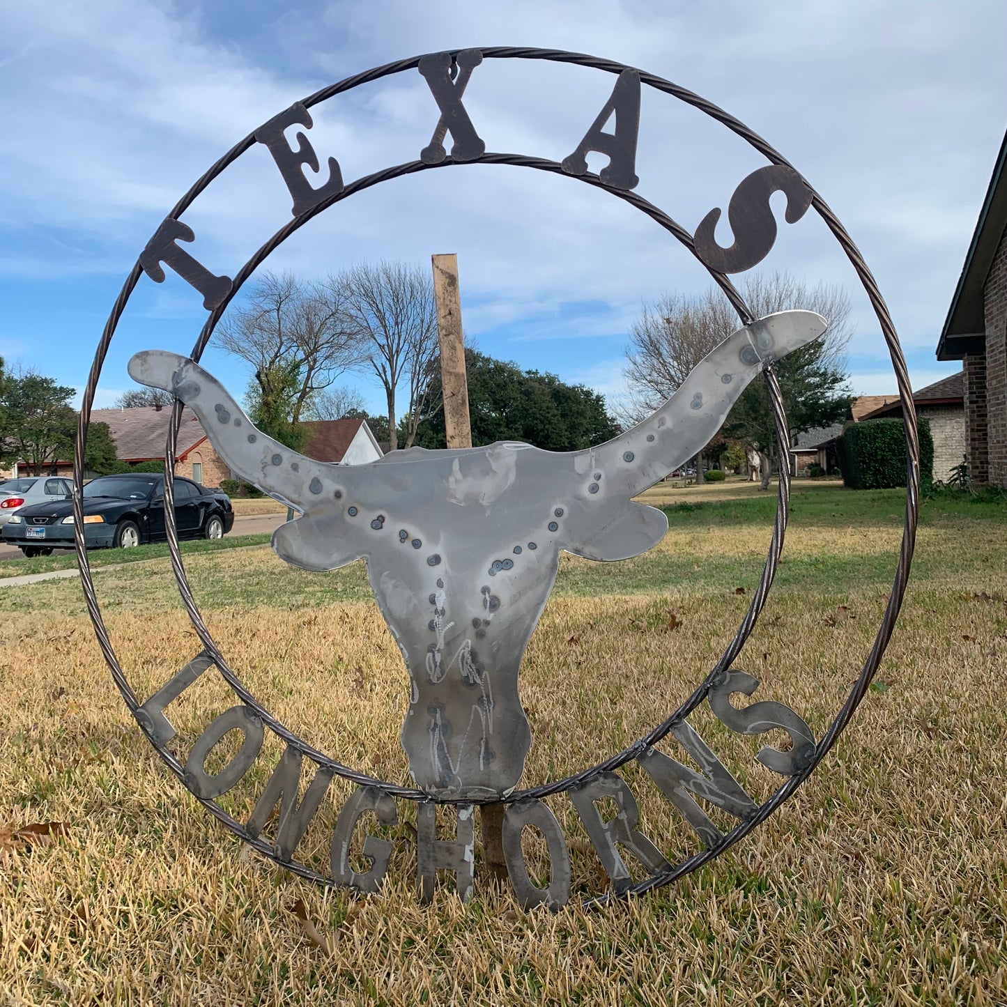 50" TEXAS LONGHORNS LARGE CUSTOM RAW METAL VINTAGE CRAFT SIGN TEAM ART UNPAINTED WESTERN HOME DECOR HANDMADE STEEL #EH12570