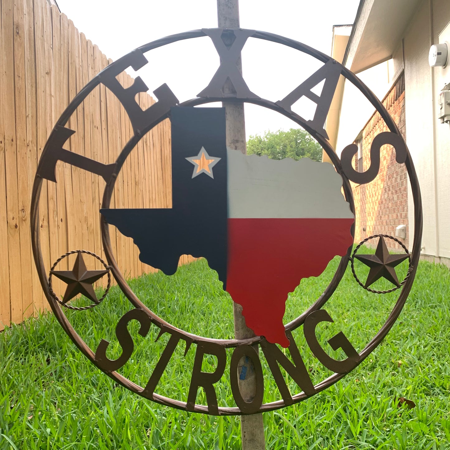 TEXAS STRONG BARN METAL WALL ART SIGN WESTERN HOME DECOR RED WHITE BLUE HANDMADE #EH13213