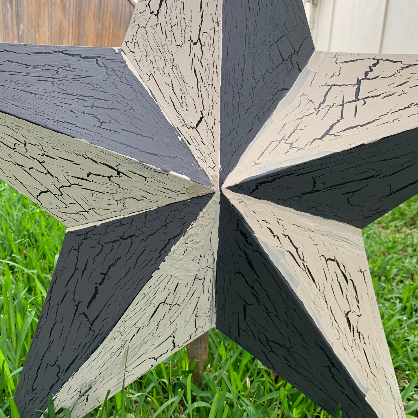 CRACKLE STYLE BEIGE & BLACK METAL BARN STAR METAL WALL ART WESTERN HOME DECOR RUSTIC NEW