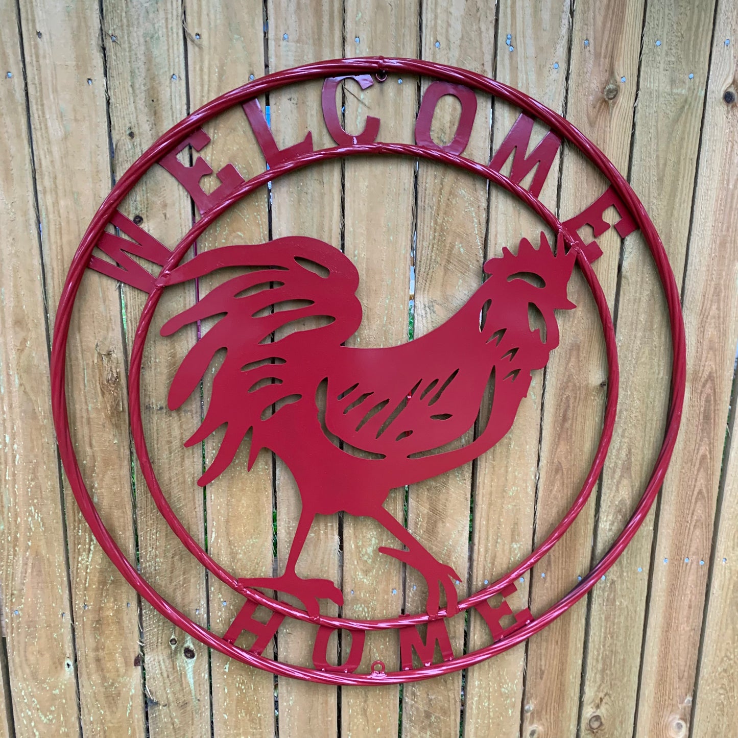 YOUR CUSTOM NAME RED ROOSTER LASERCUT METAL ART WITH RING DESIGN WESTERN METAL ANIMAL ART HOME WALL DECOR BRAND NEW
