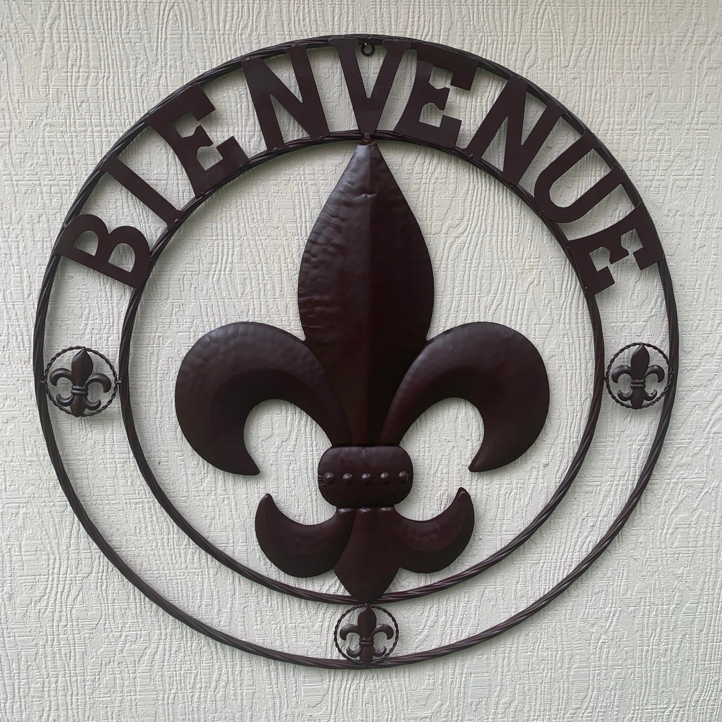 FLEUR DE LIS BIENVENUE COFFEE ESPRESSO BROWN METAL WALL ART WESTERN HOME DECOR HANDMADE #EH12051