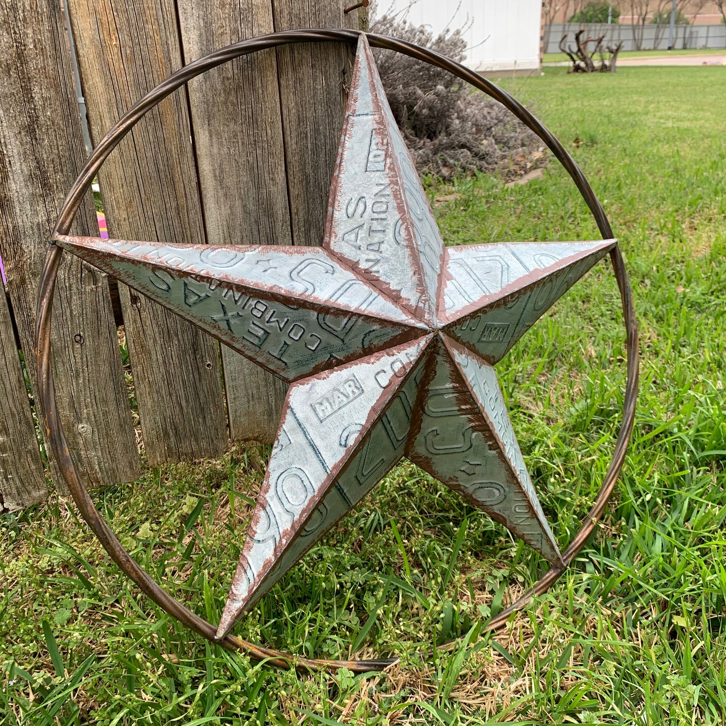 #RT6161 GALVANIZED TEXAS LICENSE PLATE STAR BARN METAL WESTERN HOME DECOR HANDMADE NEW