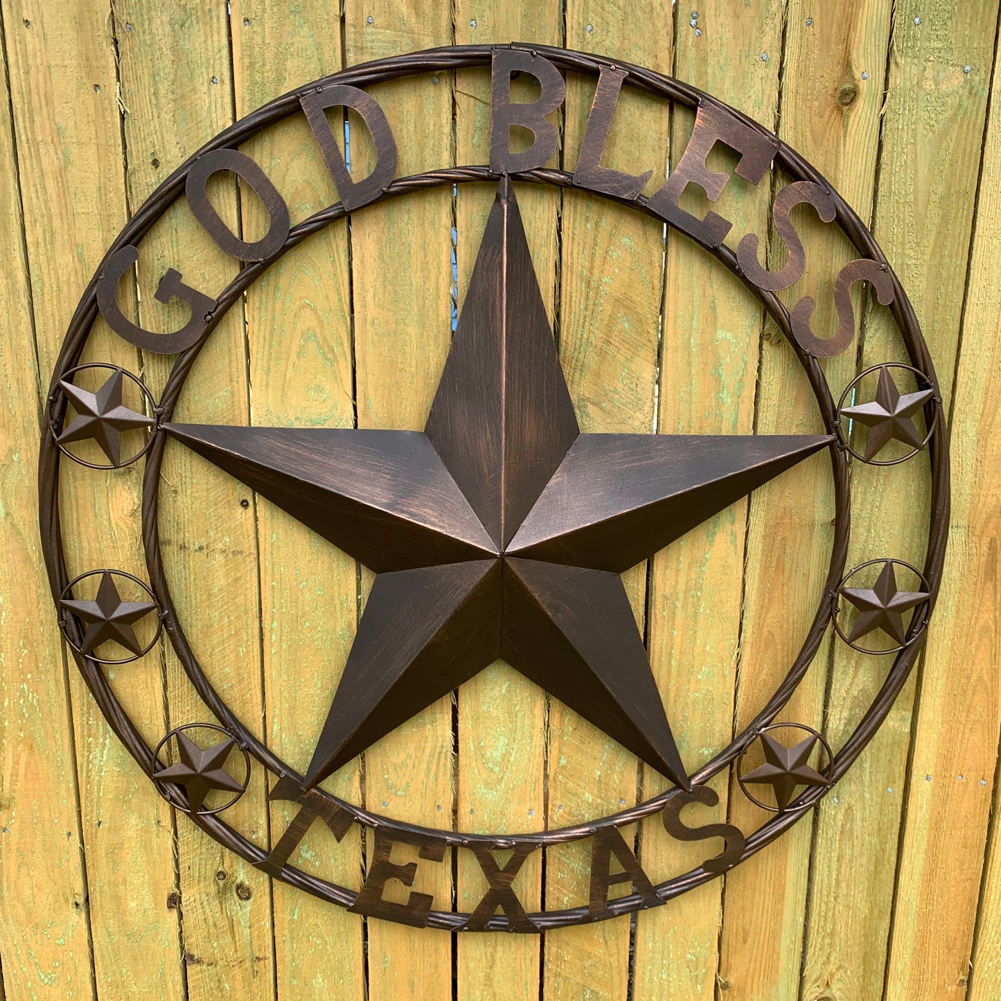 GOD BLESS TEXAS BARN 3d LONE STAR WITH 3 SMALL STARS TWISTED RING WESTERN HOME DECOR RUSTIC BRONZE HANDMADE NEW #EH11107
