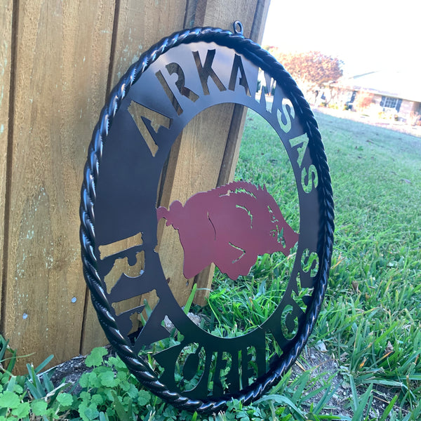 12", 18", 24", 32" ARKANSAS RAZORBACKS CUSTOM METAL VINTAGE CRAFT WIDE BAND RING TEAM SIGN HANDMADE